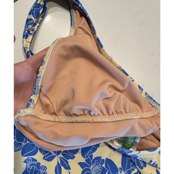 J. Crew Blue Floral Swimsuit Size 10 Ruched V Neck One Piece Full Coverage Boho - Picture 6 of 9